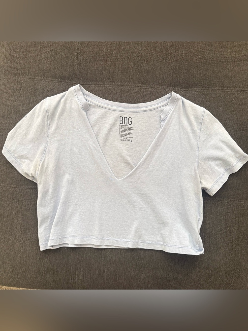 BDG Pale Blue Cropped V-Neck Tee - Women